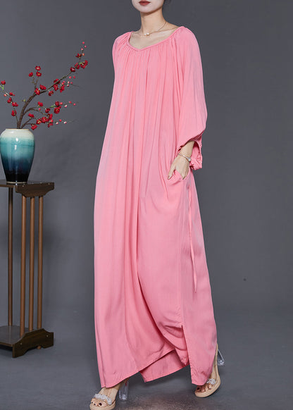 French Pink Oversized Cotton Maxi Dresses Spring Sd1047
