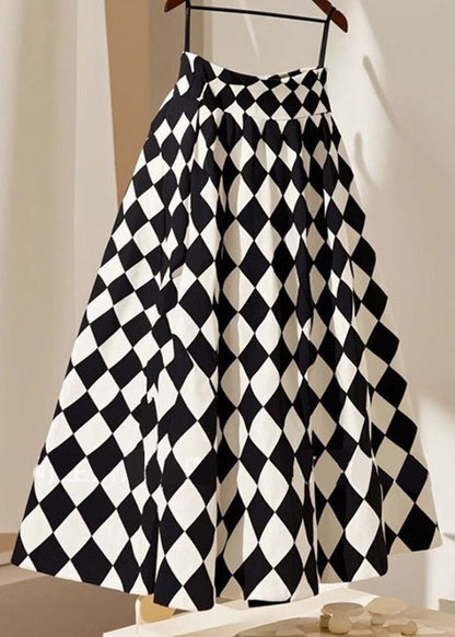 Line Cotton Summer French Plaid a Waist High Skirts