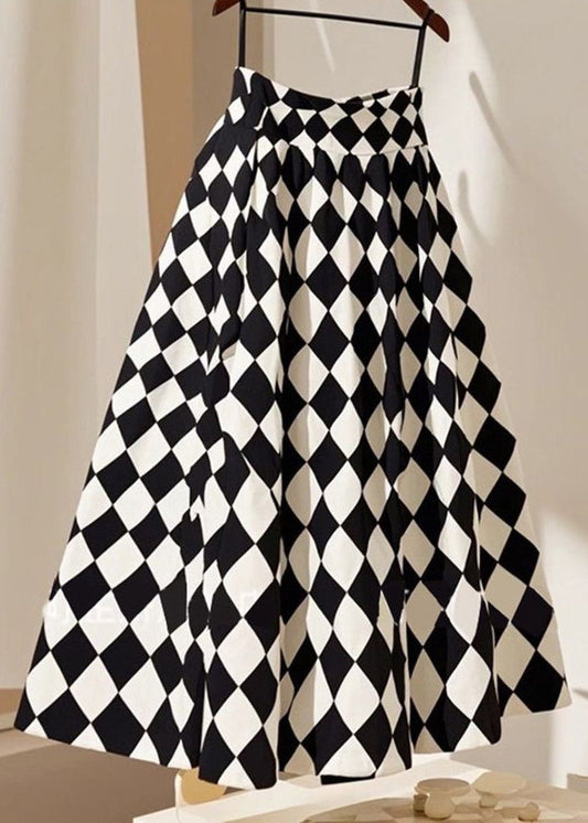 Line Cotton Summer French Plaid a Waist High Skirts