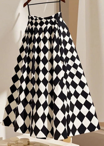 Line Cotton Summer French Plaid a Waist High Skirts