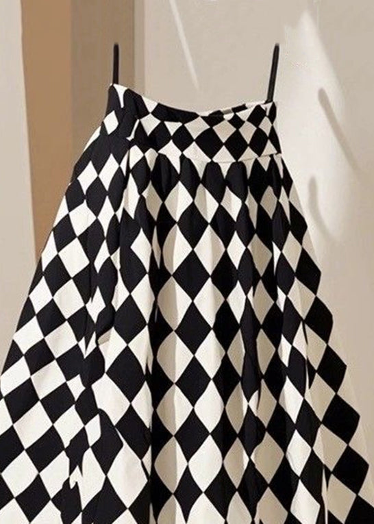 Line Cotton Summer French Plaid a Waist High Skirts