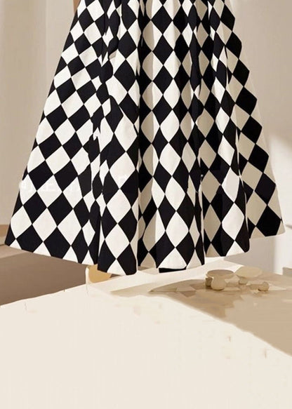 Line Cotton Summer French Plaid a Waist High Skirts