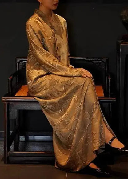 Print Button Silk Blouses Long Dresses