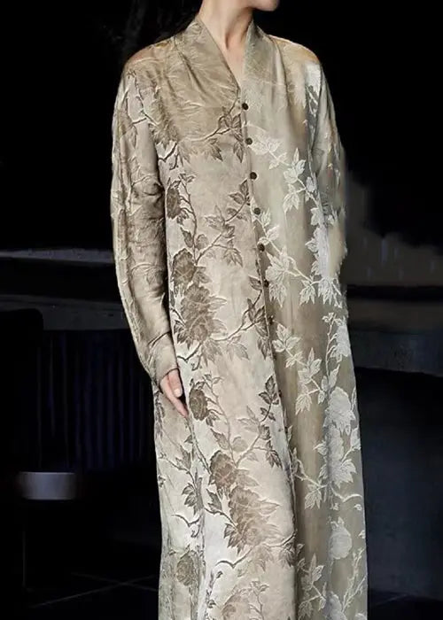 Print Button Silk Blouses Long Dresses