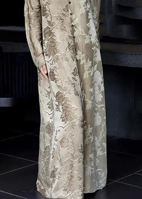Print Button Silk Blouses Long Dresses