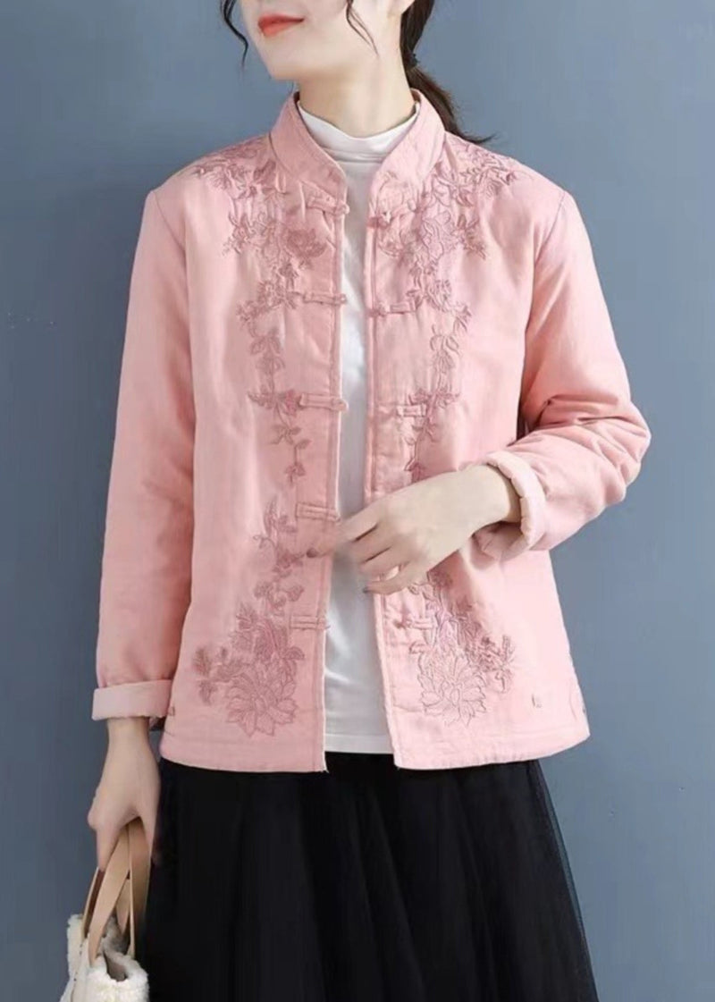 French Purple Embroidered Button Cotton Filled Coat Winter Qg039