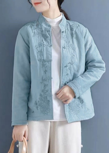 French Purple Embroidered Button Cotton Filled Coat Winter Qg039