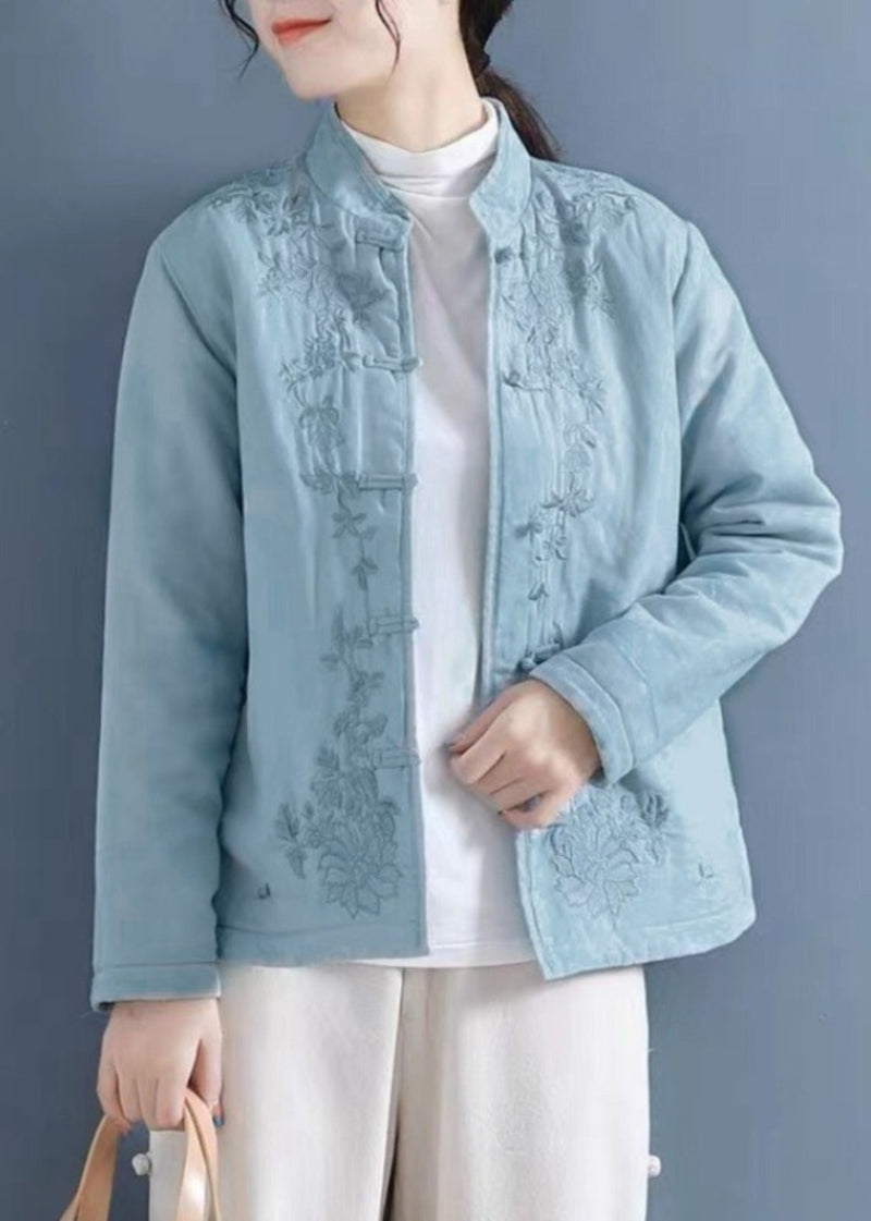 French Purple Embroidered Button Cotton Filled Coat Winter Qg039