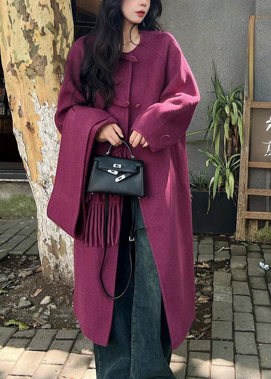 French Purple O Neck Oriental Button Woolen Coats Winter Wn009