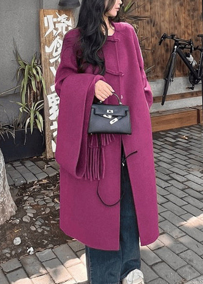 French Purple O Neck Oriental Button Woolen Coats Winter Wn009
