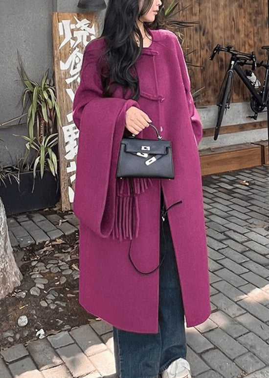 French Purple O Neck Oriental Button Woolen Coats Winter Wn009