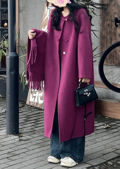 French Purple O Neck Oriental Button Woolen Coats Winter Wn009