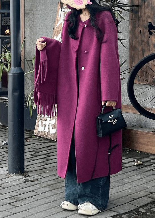 French Purple O Neck Oriental Button Woolen Coats Winter Wn009