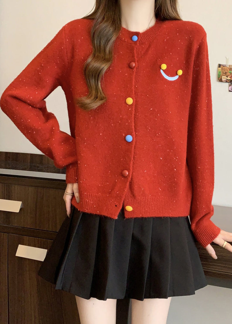 French Red O Neck Button Knit Cardigans Winter Rg020