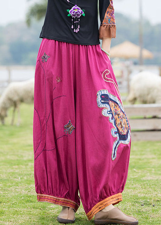 French Rose Embroideried Linen Harem Pants Tq1013