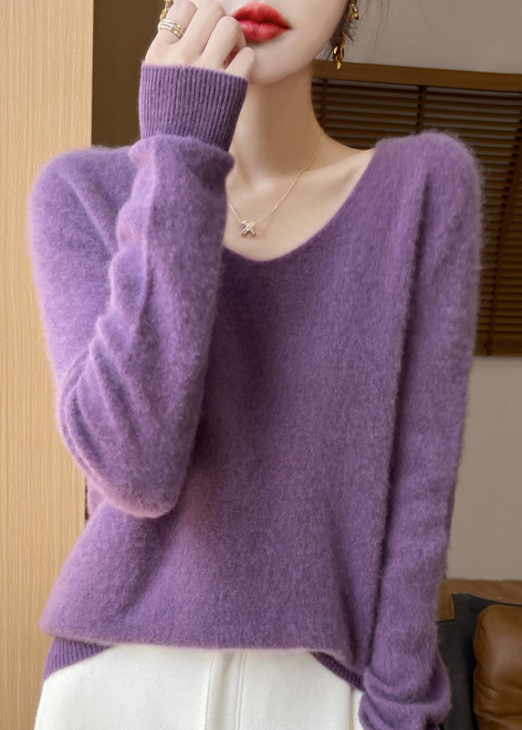 French Rose V Neck Cozy Woolen Versatile Sweater Winter Wn036