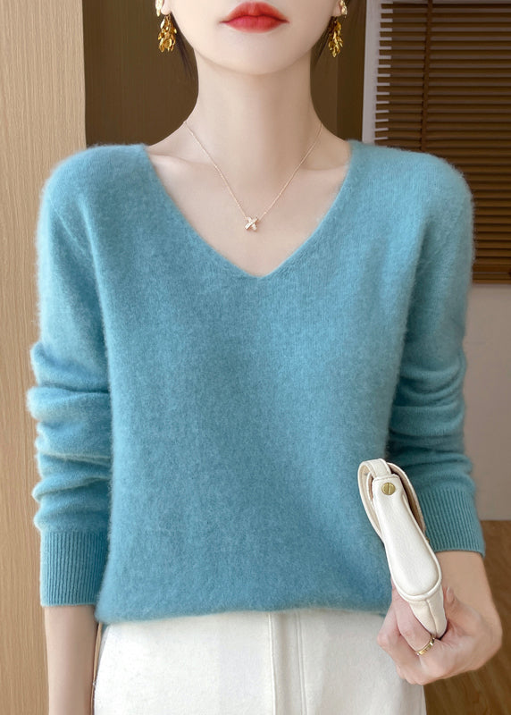 French Rose V Neck Cozy Woolen Versatile Sweater Winter Wn036