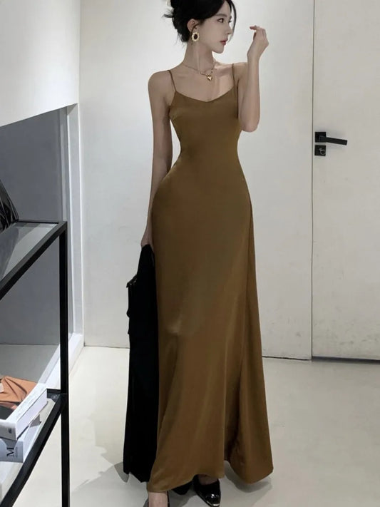 French Evening Party Dress Spaghetti Strap Long Dresses for Summer New Backless Slim Prom Robe Maxi Vestidos Mujer