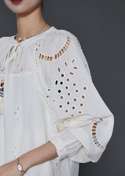 French White Hollow Out Cotton Long Dress Spring Sd1031