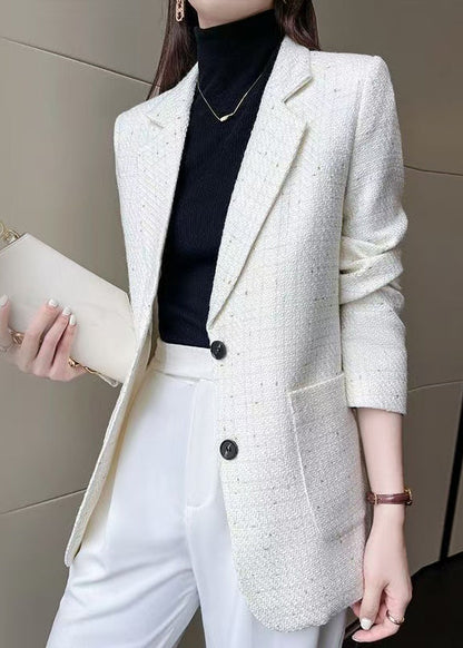 French White Notched Cotton Coat Outwear Spring Yj052