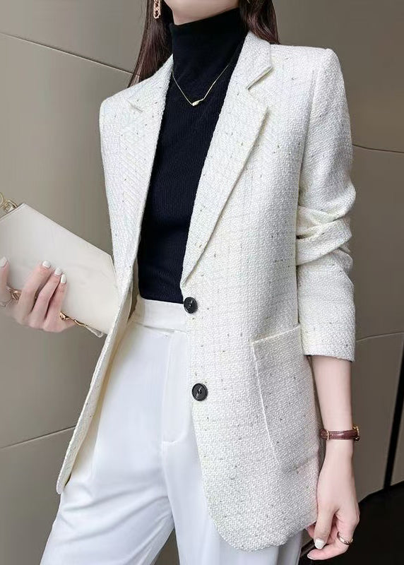 French White Notched Cotton Coat Outwear Spring Yj052