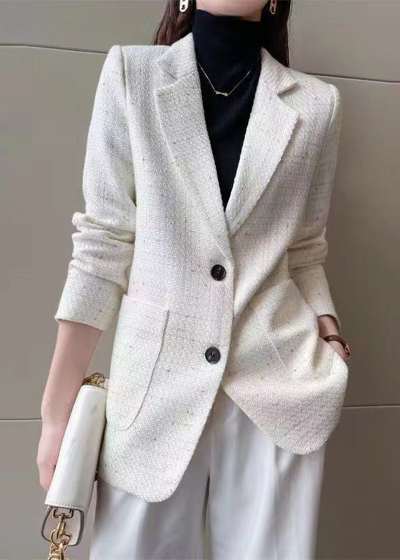 French White Notched Cotton Coat Outwear Spring Yj052