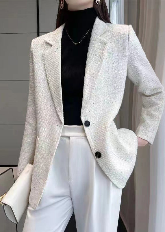 French White Notched Cotton Coat Outwear Spring Yj052