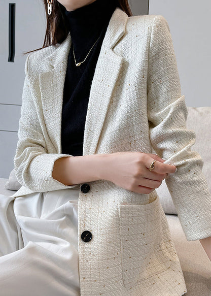 French White Notched Cotton Coat Outwear Spring Yj052