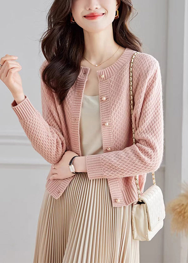 French White O Neck Button Woolen Cardigans Fall Qc048
