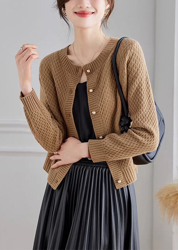 French White O Neck Button Woolen Cardigans Fall Qc048