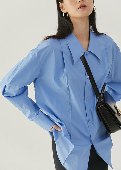 French White Peter Pan Collar Button Cotton Blouse Tops Long Sleeve Tu026