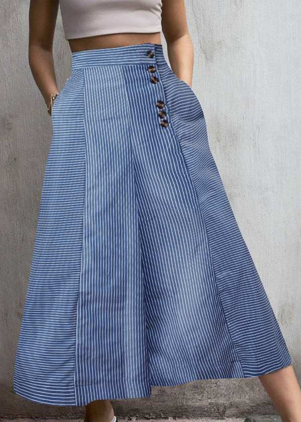French White Striped Cotton Wide Leg Pants Spring Tl014