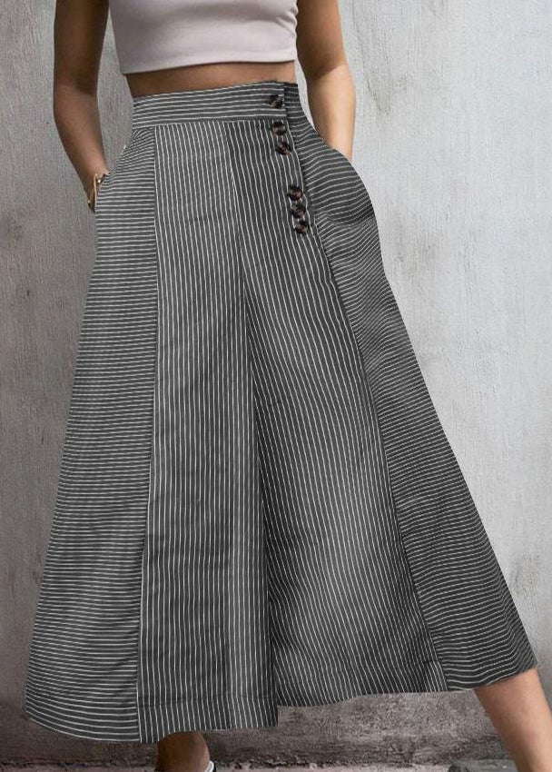 French White Striped Cotton Wide Leg Pants Spring Tl014
