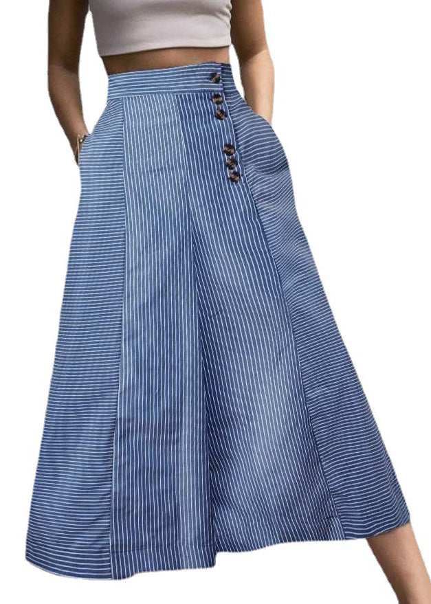 French White Striped Cotton Wide Leg Pants Spring Tl014