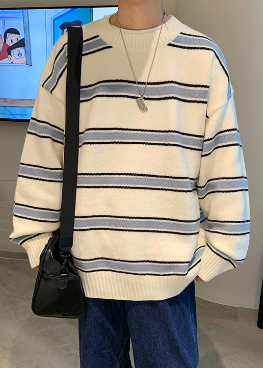 French White Striped Cozy Knit Sweaters Winter Qf039