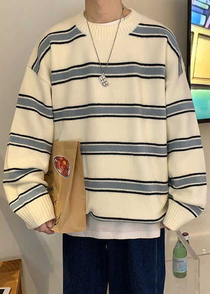 French White Striped Cozy Knit Sweaters Winter Qf039