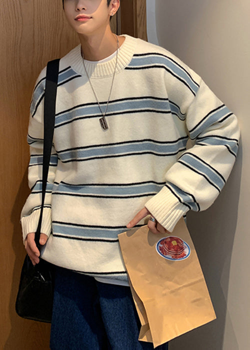 French White Striped Cozy Knit Sweaters Winter Qf039