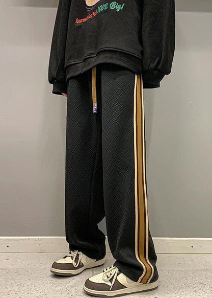 French White Striped Drawstring Cotton Pants Fall Wa051
