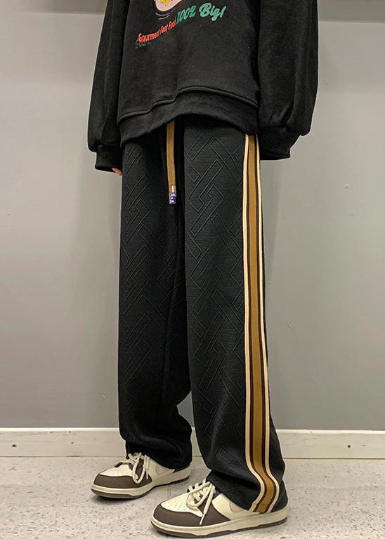 French White Striped Drawstring Cotton Pants Fall Wa051