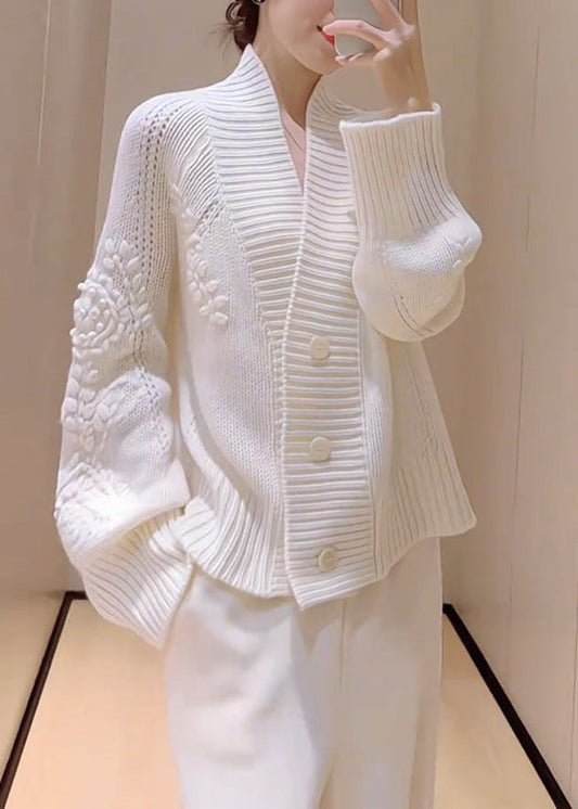 French White V Neck Button Knit Cardigans Spring Yy026