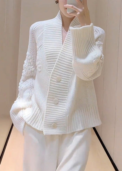 French White V Neck Button Knit Cardigans Spring Yy026