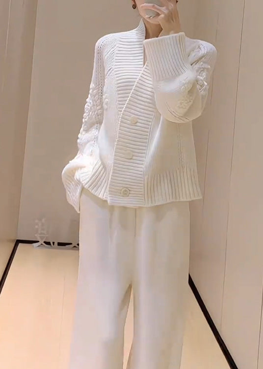 French White V Neck Button Knit Cardigans Spring Yy026