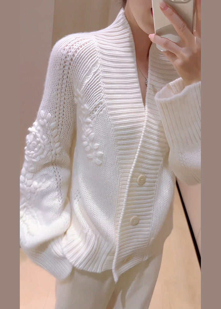 French White V Neck Button Knit Cardigans Spring Yy026
