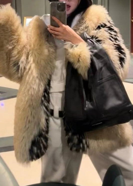 French Yellow Leather and Fur Coats Winter Rd011