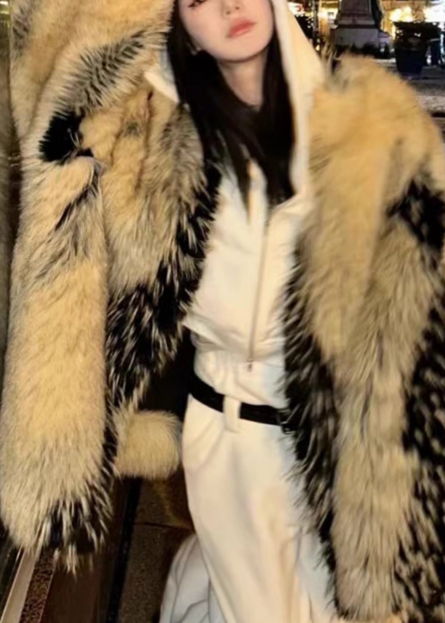 French Yellow Leather and Fur Coats Winter Rd011