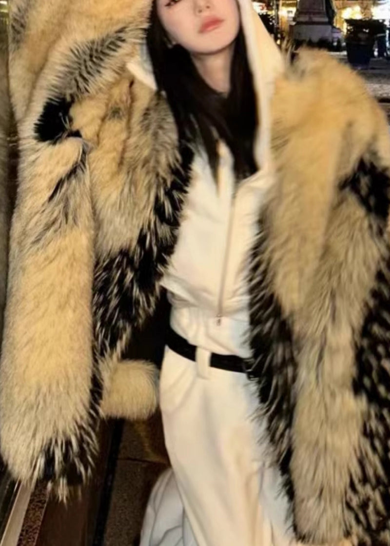 French Yellow Leather and Fur Coats Winter Rd011