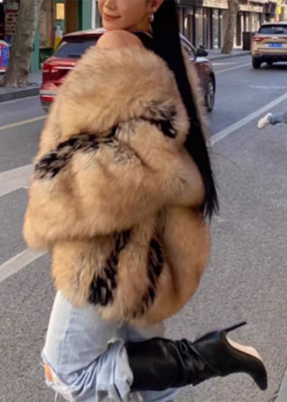 French Yellow Leather and Fur Coats Winter Rd011