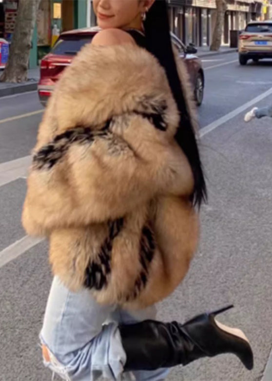 French Yellow Leather and Fur Coats Winter Rd011