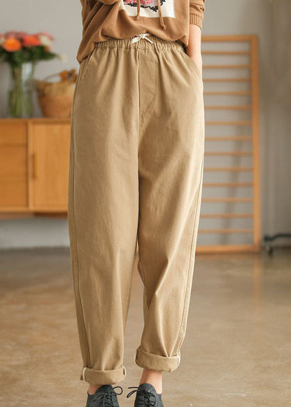 French Yellow Pockets Patchwork Cotton Straight Pants Spring Ly0605