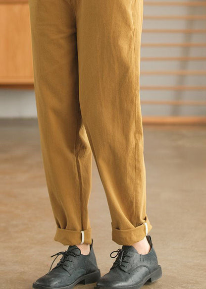 French Yellow Pockets Patchwork Cotton Straight Pants Spring Ly0605